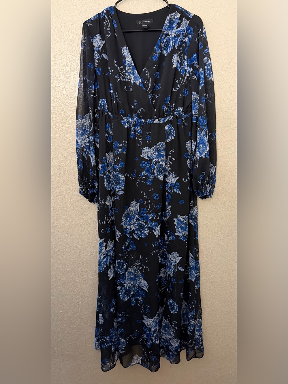 INC International Concepts Black Maxi Dress with Blue Floral Print